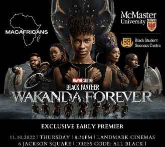 Promotional image for the Wakanda Forever exclusive early premiere by MacAfricans