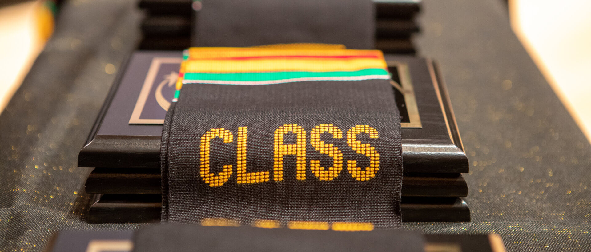 An image of Kente stoles for the Black graduates